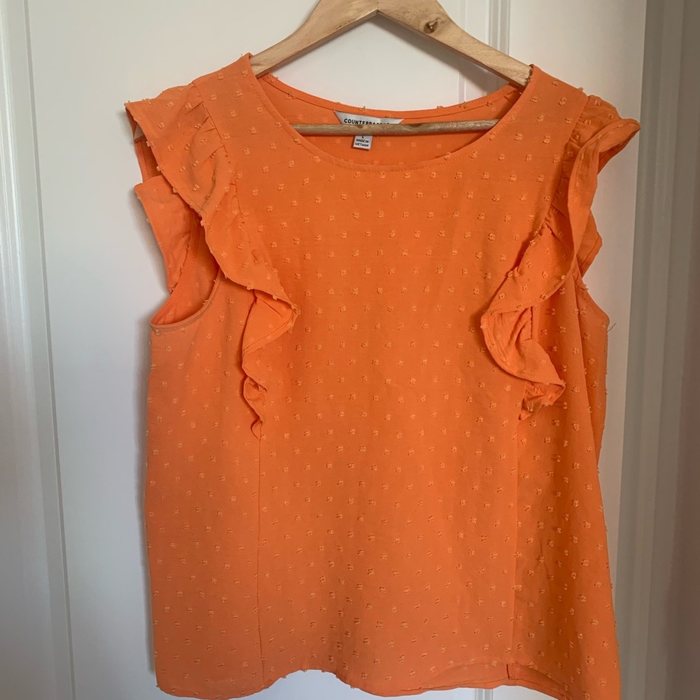 COURT & ROWE Bright Orange Ruffle Sleeve Tank Top - Picture 2 of 2